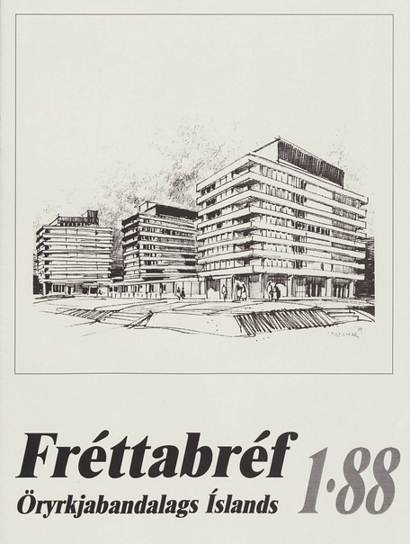 Forsíða Fréttabréfs ÖBÍ 1988 -  - teikning af Hátúnsblokkunum