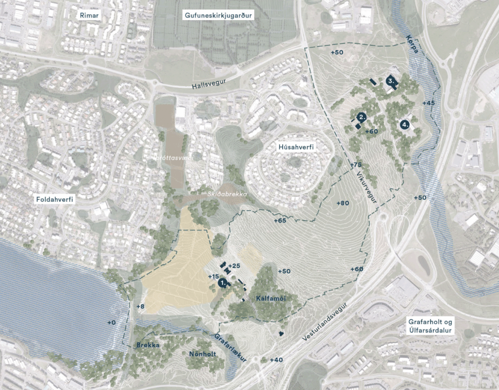 Loftmynd af Keldnaholti, Grafarholti og Grafarvogi.