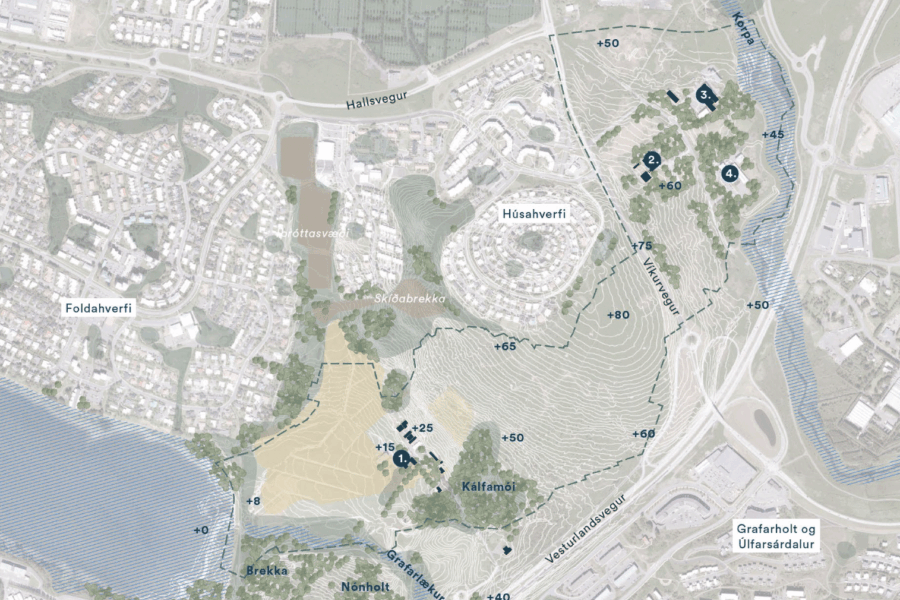 Loftmynd af Keldnaholti, Grafarholti og Grafarvogi.