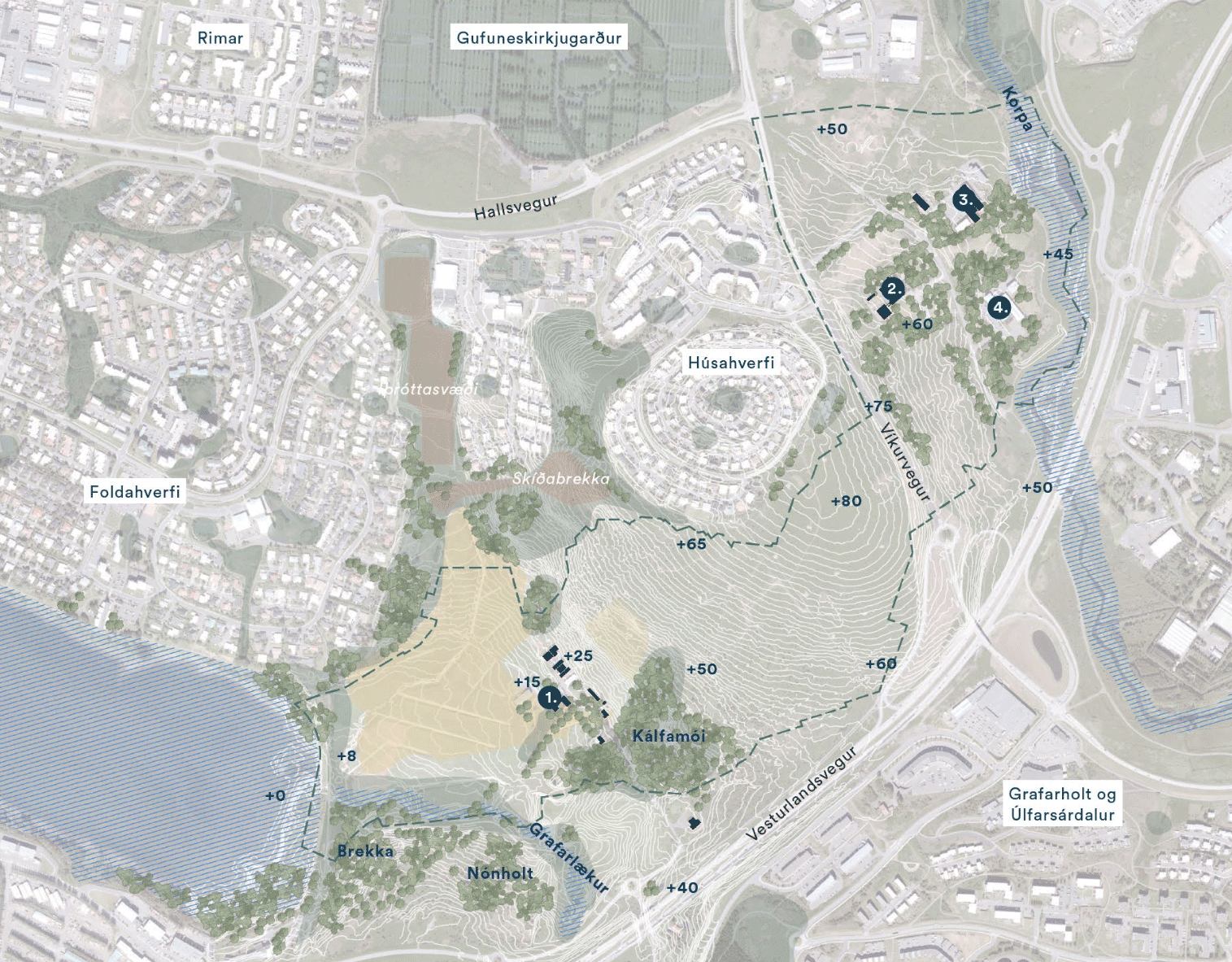 Loftmynd af Keldnaholti, Grafarholti og Grafarvogi.