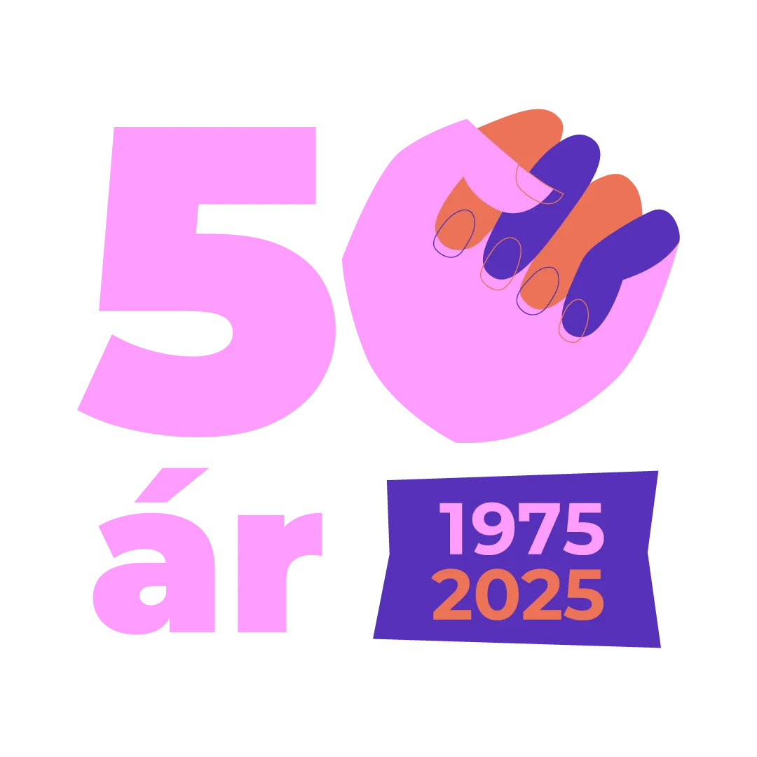 50 ár, 1975 - 2025 og merki kvennaársins, 2025.